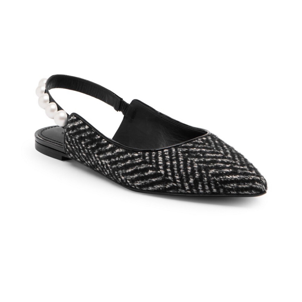 Brand New Dolce Gabbana Tweed Pearl Slingback Flats Sz 39.5